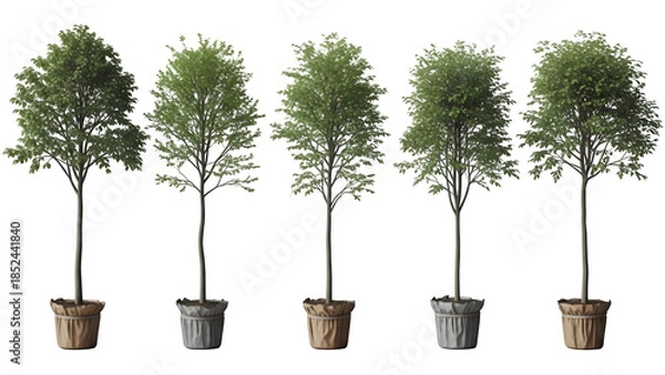Fototapeta Six small trees isolated on transparent background