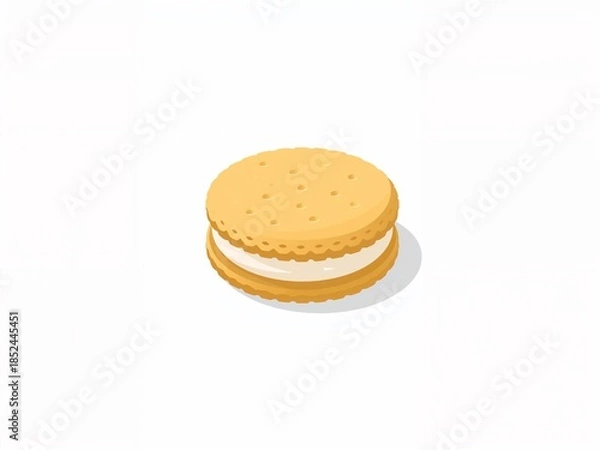 Obraz Cute macaron cookie illustration isolated on white background, minimal dessert icon with soft shadow.