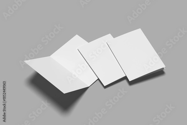 Obraz Realistic blank bifold brochure for mockup. Catalog illustration. 3D Render.