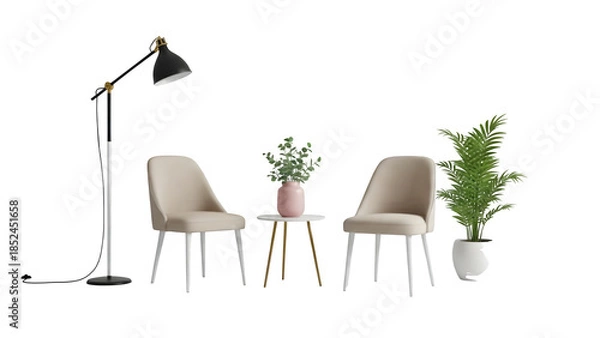 Obraz Two chairs with table lamp isolated on transparent background