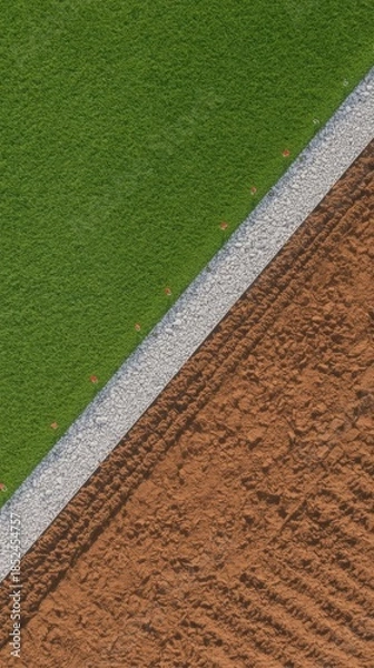 Obraz Grass field border with tire tracks