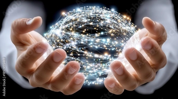 Obraz Global Network Hands, Data Connection, Tech Sphere