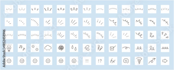 Obraz シンプルなアイコンのベクターイラストセット。飾り、あしらい、くるくる、集中線	