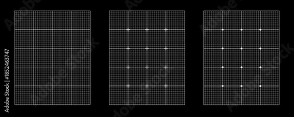 Fototapeta Grid Blueprint Background Black Paper Set. Technical Dot Graph Texture Graph Pattern