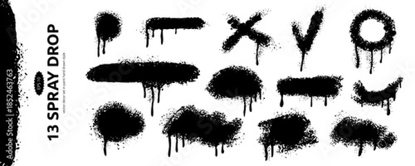 Fototapeta Spray Paint Drop Set. Spraypaint Splash Splatter Element. Texture Stain Effect