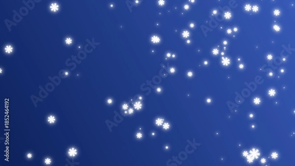 Obraz White Glowing Snowflakes Falling on Blue Gradient Background
