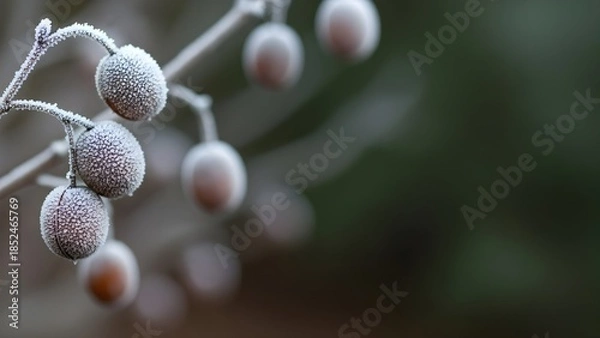 Obraz 霜に覆われた木の実のマクロ表現