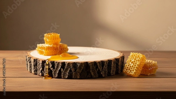 Obraz 木の幹と蜂蜜、蜂の巣、合成向け素材