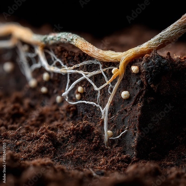Obraz Sprouting seedling with visible roots in soil