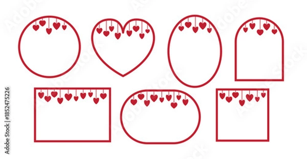 Fototapeta Romantic frames with hearts, Geometry frame with heart, Valentine's Day decorative frame element for invitations, greeting cards, scrapbooking, sticker, decorative etc. vector illustration