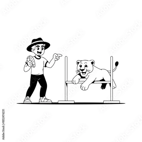 Obraz Lion Tamer Training a Jumping Lion