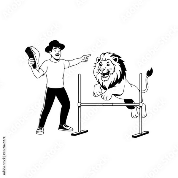 Obraz Lion Tamer Training a Jumping Lion