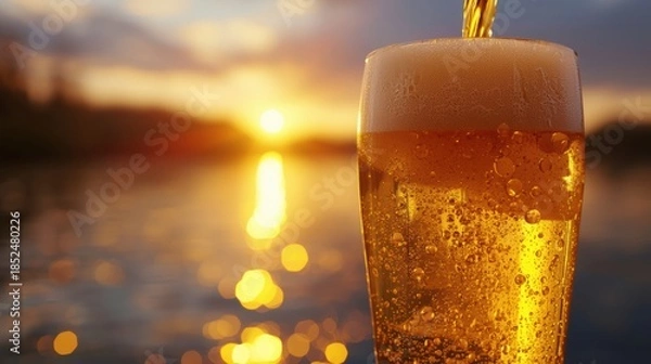 Obraz Sunset beer by the lake