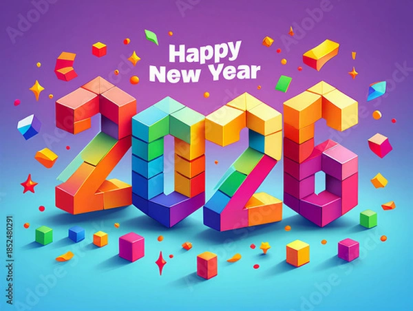 Obraz Happy new year 2026 colorful 3D blocks and festive decorations