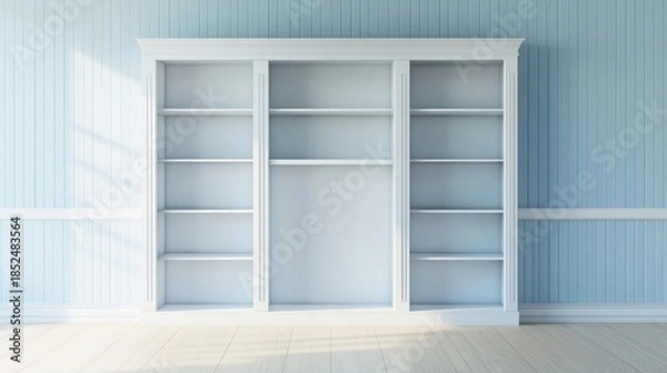 Obraz Empty White Builtin Bookcase.
