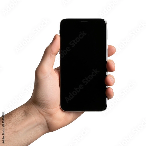 Obraz Hand Holding a Smartphone with Blank Screen Isolated on White Background
