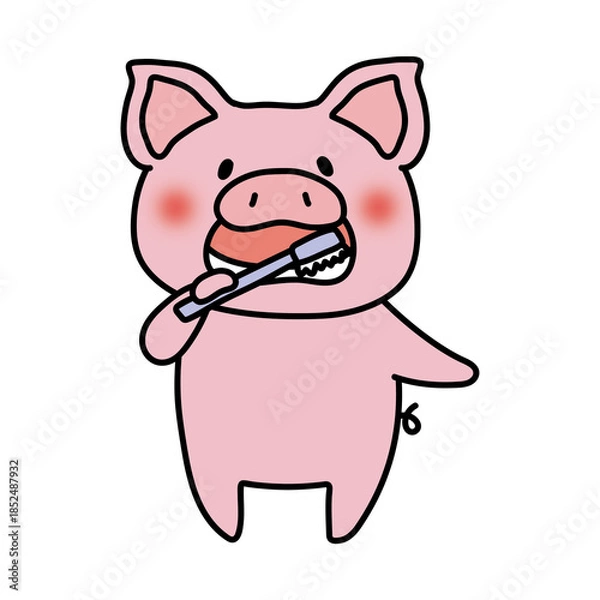 Fototapeta 歯磨きをするぶた