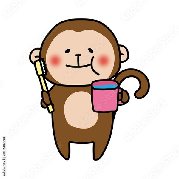 Fototapeta 歯磨きでうがいをする猿