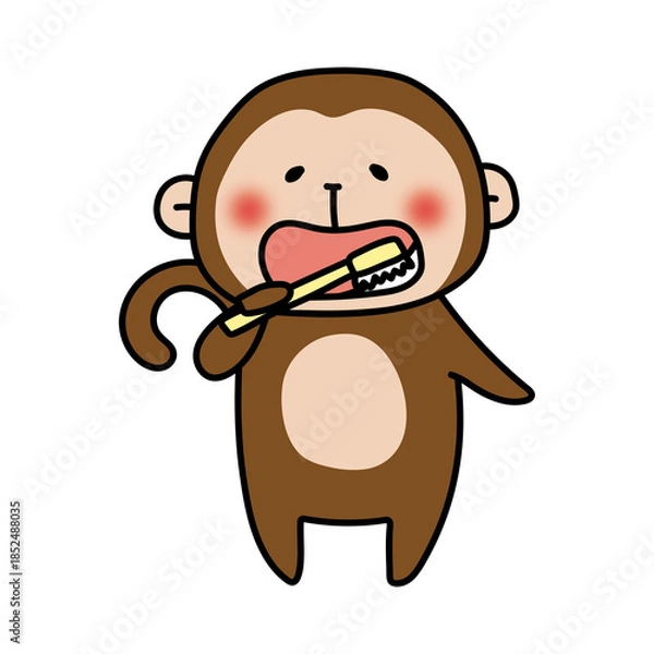Fototapeta 歯磨きをする猿
