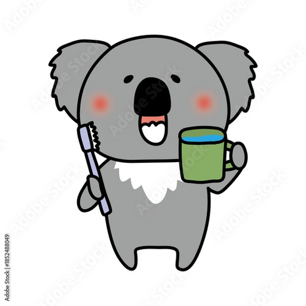 Fototapeta 歯磨きでうがいをするコアラ
