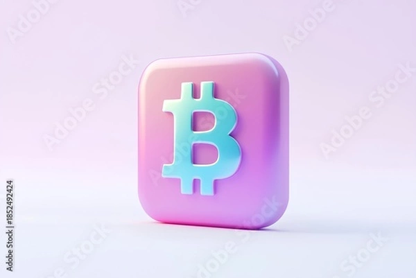 Obraz Bitcoin icon on violet background. Cryptocurrency symbol. 3D rendering.