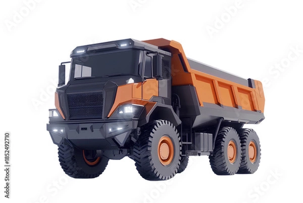 Obraz Large orange dump truck on a transparent background. 3d rendering
