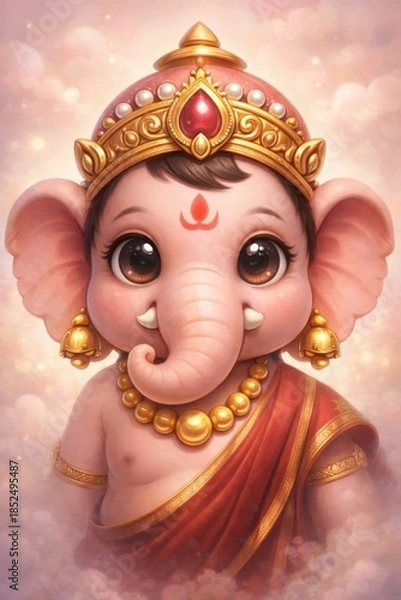 Fototapeta Illustration of baby lord ganesha for ganesh jayanti.