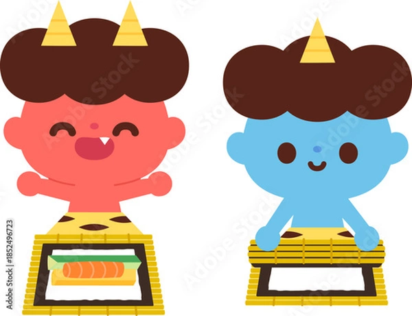 Obraz 恵方巻を作る赤鬼と青鬼