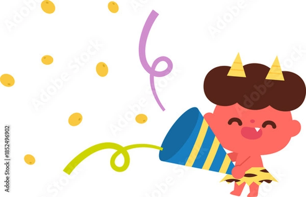 Obraz 豆が出てくるクラッカーを持った赤鬼