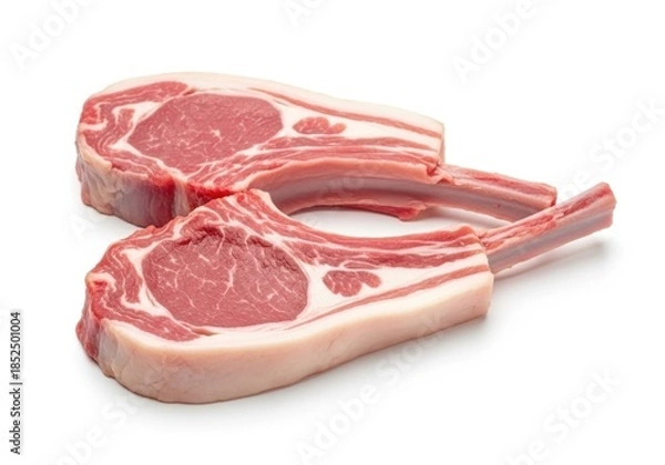 Fototapeta Two raw lamb chops isolated on white background
