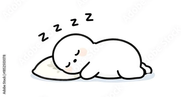 Obraz 気持ちよさそうに眠る白いキャラクターのミニマルなイラスト素材