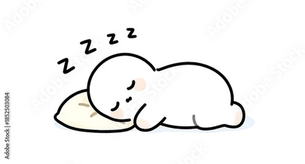 Obraz 白背景で安らかに眠る可愛いキャラクターの睡眠シーンイラスト