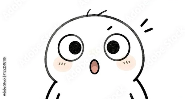 Obraz 驚きの表情で目を見開く可愛いキャラクター,インパクトのあるアップ