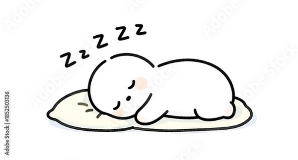 Obraz 安らかな寝顔で眠る白いキャラクター,穏やかな休息のイラスト