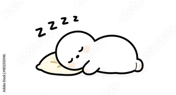 Obraz 心地よい眠りにつく白いキャラクターのシンプルイラスト
