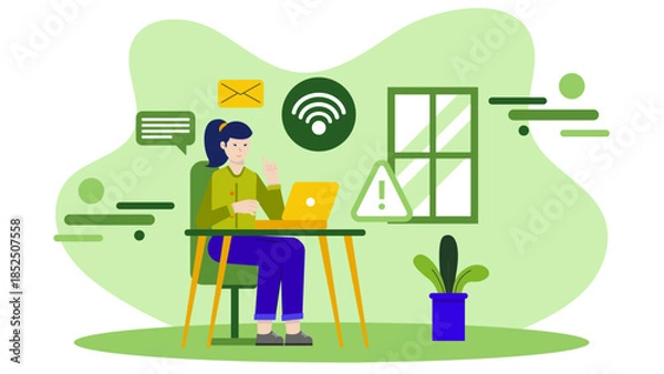 Obraz Remote IT Support Troubleshooting Home Office Setup. Business Flat Vector Illustration