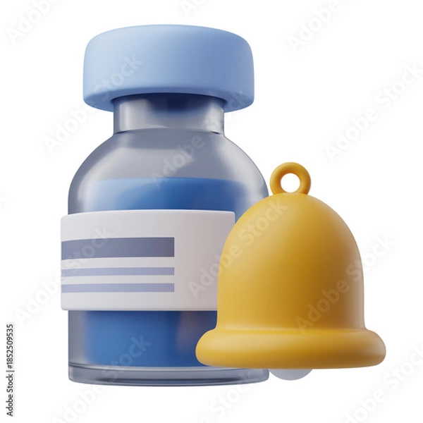 Fototapeta 3D vaccine vial with notification bell icon