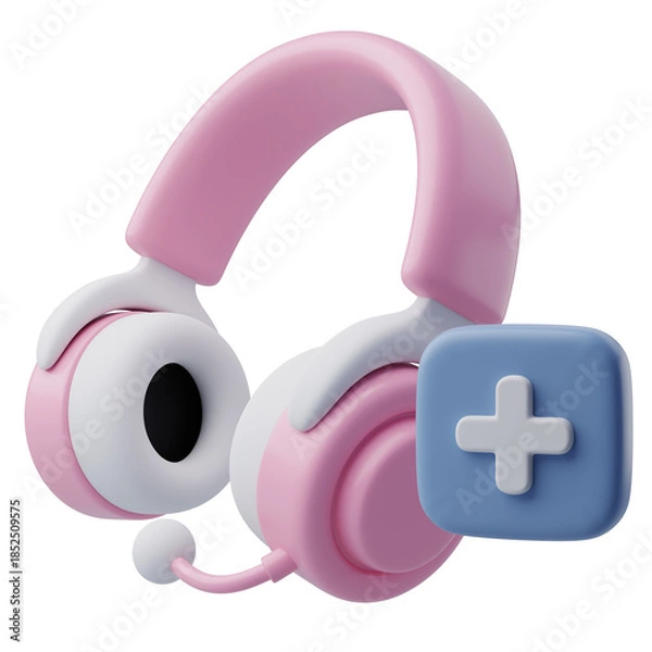 Fototapeta 3D pink headset with medical support icon