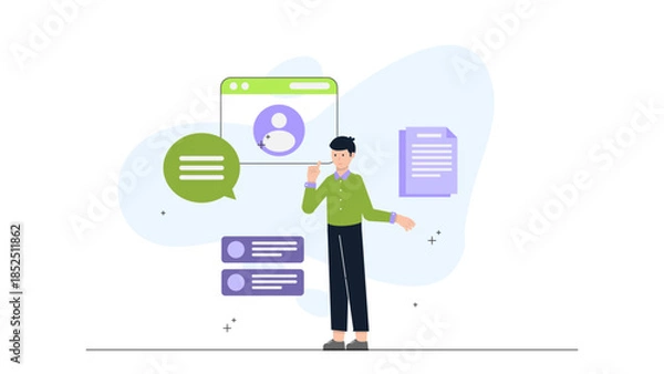 Obraz Corporate Team Conduction a Virtual Hackathon. Flat Vector Business Illustration