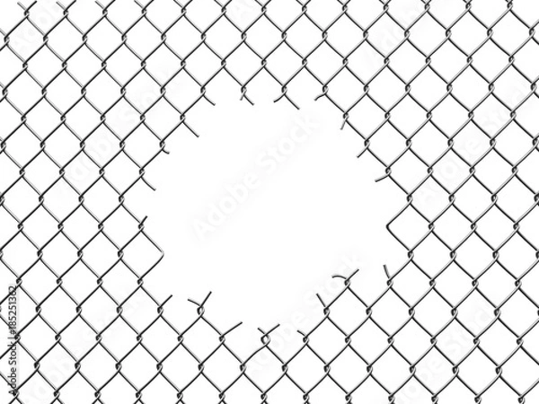 Obraz Chainlink fence with hole. Image with clipping path