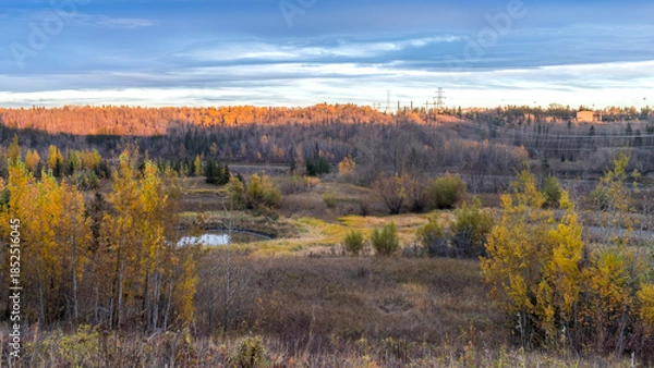 Obraz North Saskatchewan river valley landscape in fall season