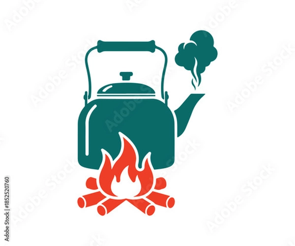 Fototapeta Heating water, kettle for travelers, camping, and trips. Vector graphic, glyph, standalone

