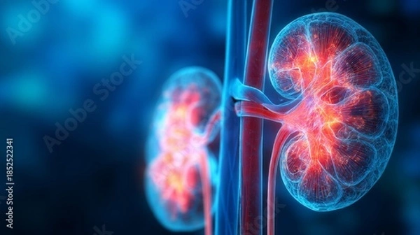Obraz human kidney background, blue and red color