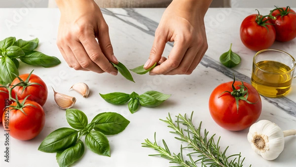 Obraz basil on the culinary table