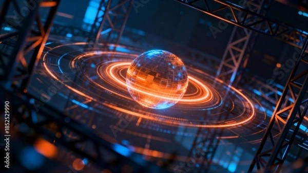 Obraz Futuristic globe with digital rings