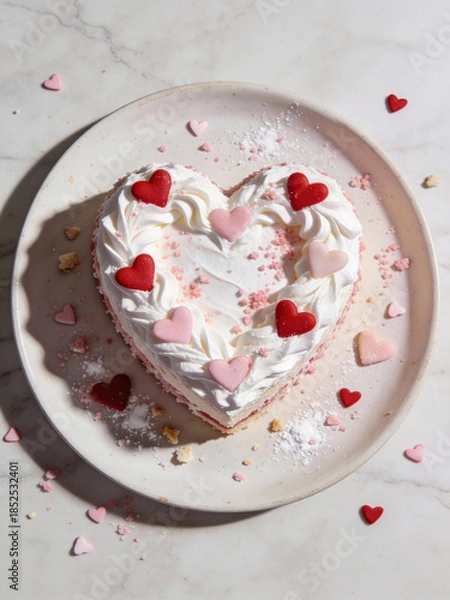 Fototapeta Heart Shaped Cake with Rainbow Light Effect