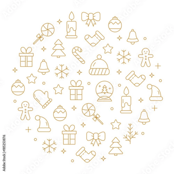 Obraz Vector background with different christmas and new year celebration elements.