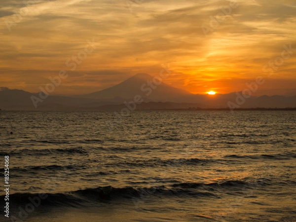 Obraz 日没と富士山