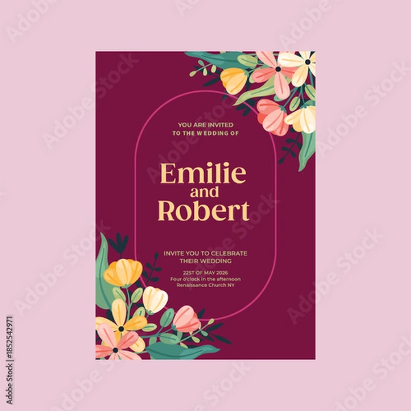 Obraz Organic flat floral wedding invitation template