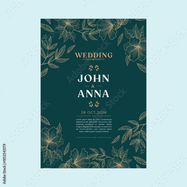 Obraz Hand Drawn Floral Beautiful Wedding Invitation Card Template